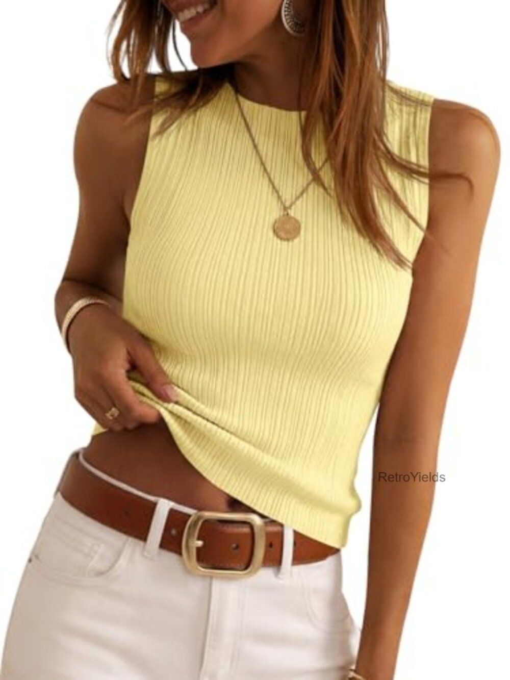 Women's Sleeveless Ribbed Knit Tank Top Slim Fitted